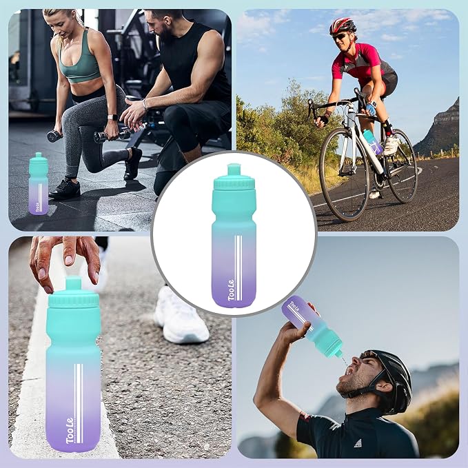 TooLe 24oz Bike Water Bottle, Sport Squeeze Water Bottle Leakproof BPA Free | with Capacity Scale w/Pull Top Lid, Reusable, for Bicycle, Gym,, Hiking 2 Pack