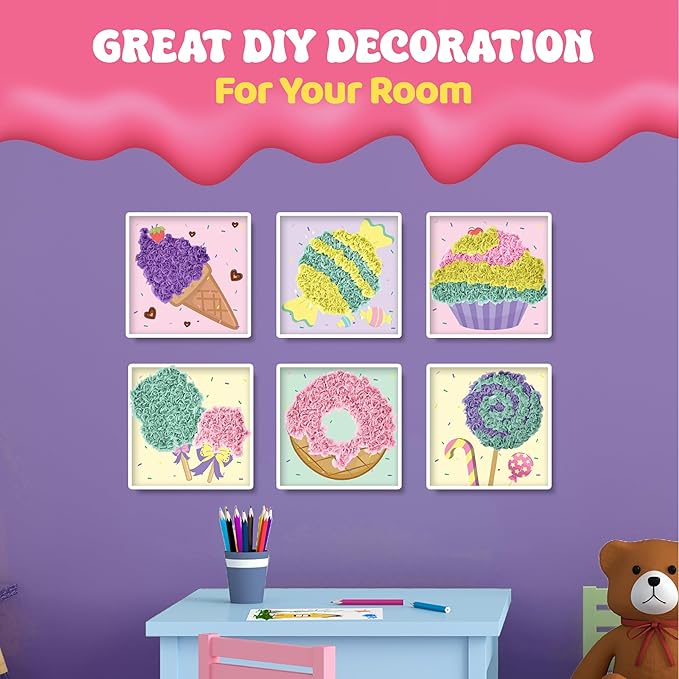 jackinthebox Poke Poke Art for Kids - Candyland Theme, Mess-Free Fabric Art and Craft, Flower Pressing Kits, Gift for Kids, DIY Activity Boy Gift for Girls and Boys Ages 4 5 6 7 8