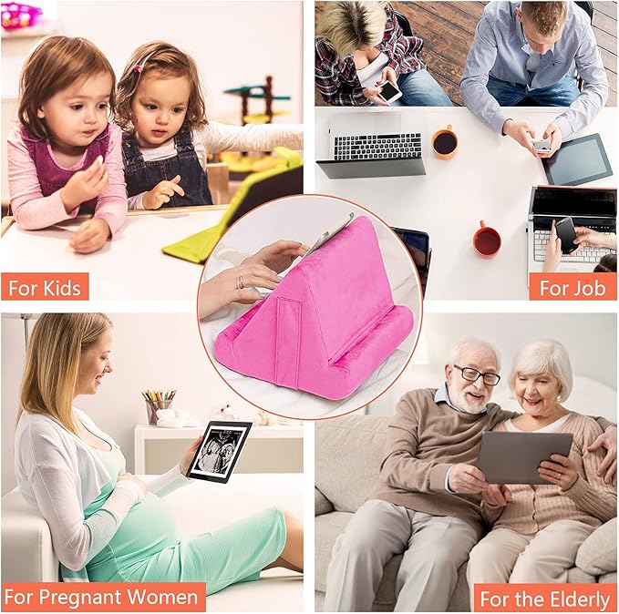 2pcs Multi-Angle Tablet Holder Cushion Stand with Net Pocket & Black Color Phone Stands Upgraded Tablet Pad Support for Phone,Pad,Books (Pink)