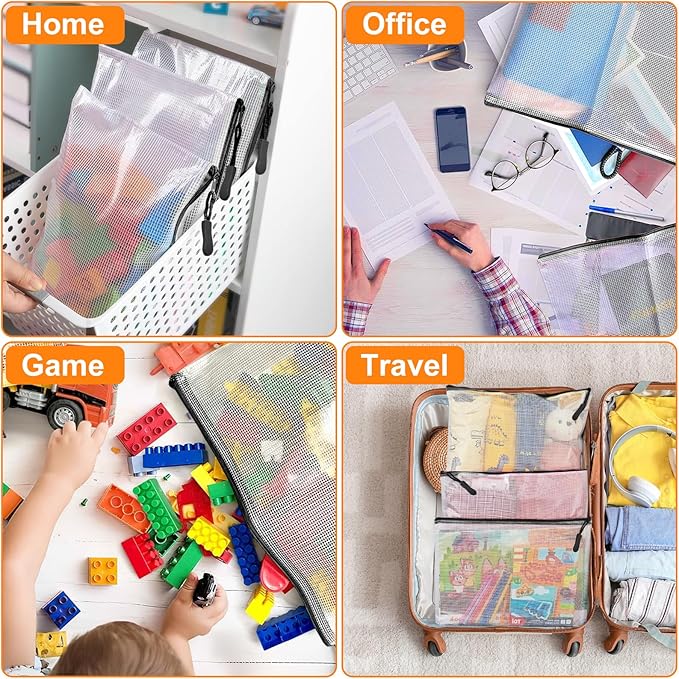 YOPCDJ 24pcs Mesh Zipper Pouch Bags A4 Mesh Bags for Classroom Organization, Waterproof Document Zipper Pouches for Cosmetics, Travel Storage File Bags for Office Supplie (Black-A3-20PCS)