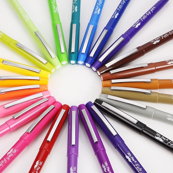 Mr. Pen- Felt Tip Pens, 24 Pack, 0.7 mm, Colorful Felt Tip Pens, Fast Dry, No Smear, Planner Markers for Underlining, Writing, Drawing, Journaling Supplies