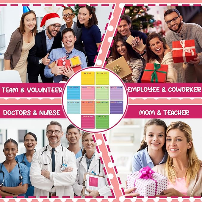 Yinder 12 Pcs Inspirational Sticky Notes Cute Motivational Sticky Notes Pad End of Year Employee Appreciation Gifts Bulk for Teacher Nurse Coworkers Office Supplies 3 x 3'' (Motivational,Dark Color)