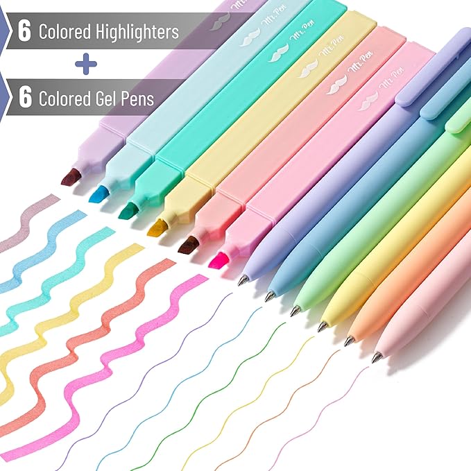 Mr. Pen- Aesthetic Highlighters and Gel Pens, 12 Pack, Pastel Colors Bible Highlighters No Bleed, Fine Point 0.7mm Gel Pens, Fast Dry and No Smear for Bible Journaling, Planner, School Supplies