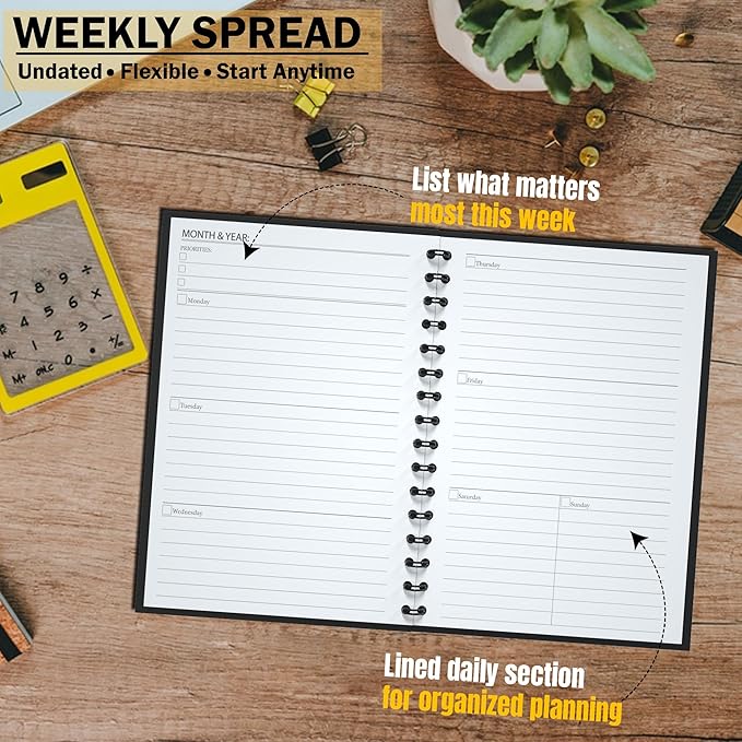 Undated Monthly and Weekly Planner - 12 Month Calendar Planner Notebook with Week Days - Hardcover Undated Planners Blank Agenda Book - A5 Jungle Rose