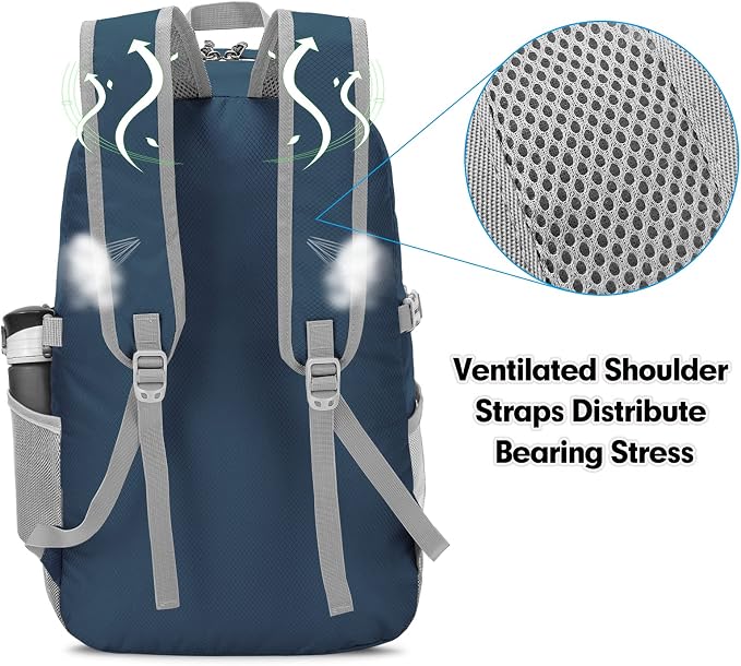ZOMAKE Lightweight Packable Backpack, 35L Foldable Daypack (Navy Blue) | Light Hiking Backpacks Water Resistant Collapsible Day Pack for Travel, Everyday Carry, Multi-Pocket Layout, Heavy Duty Nylon