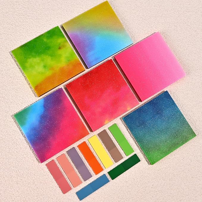 BAYTORY 500 Sheets Transparent Sticky Notes, 3 x 3 Glitter Clear Memo Pads, Translucent Self-Stick Index Tabs, See Through Self-Adhesive Note for Bible Accessories (Multicolor Gradient)
