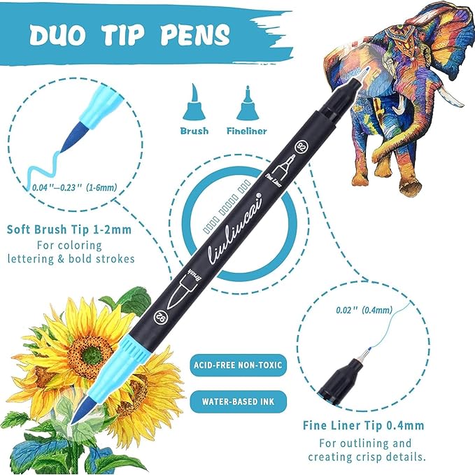 200 Colors Dual Tip Markers Brush Pens Set, Fine & Brush Tip Art Marker for Adult Coloring Book No Bleeding, Artist Colored Pen for Drawing Calligraphy Journal Doodling Lettering Note Taking