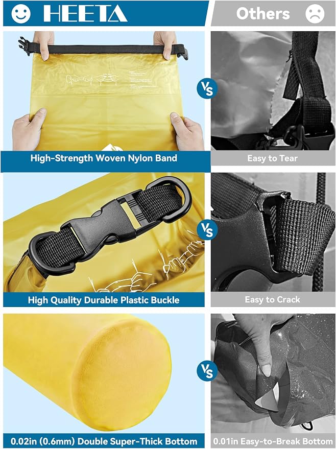 HEETA Dry Bag Waterproof Backpack with Phone Case 5L/10L/20L/30L/40L | Roll Top Lightweight Dry Storage Bag for Women Men, Travel Boating Kayaking Paddle Board Camping Beach Essentials Accessories