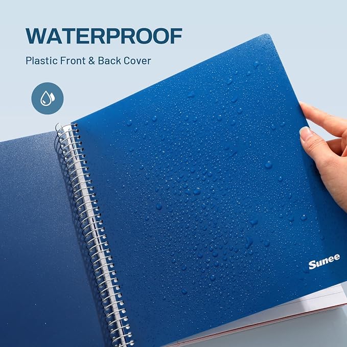 SUNEE 5 Subject Notebook College Ruled - 400 Pages, 9"x11", 5 Pocket Colored Dividers, 3-Hole Punched Paper, Dark Blue