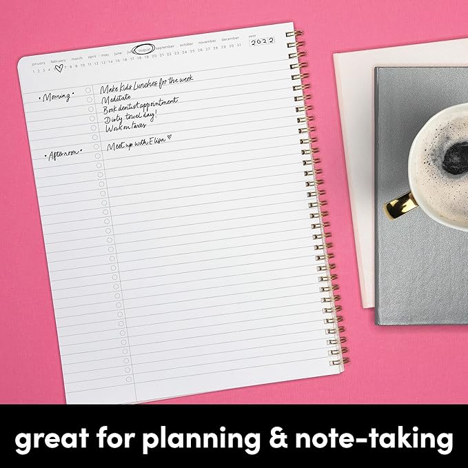 PAPERAGE Undated Daily Planner & To Do List Notepad (Raspberry), 8.5 in x 11 in, Spiral Bound Planner Notebook for Work, School or Home, 104 Lined Pages With Date Tracker for Plans & Notes