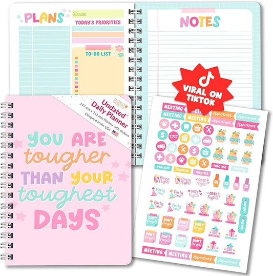 Hadley Designs Daily Planner Undated - Undated Daily Planner with Hourly Schedule, To Do List Notebook for Work, Day Planners for Kids & Adults, Teacher Supplies, Teacher Graduation Gifts