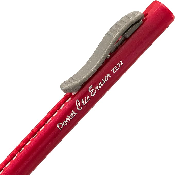Pentel Clic Retractable Eraser with Grip, Assorted Barrel Colors (ZE21BP3M) (Pack of 3)