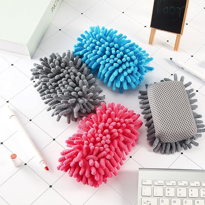 Zonon 4 Pieces Dry Erase Eraser Microfiber Shag Washable Whiteboard Eraser for Markers, Chalk, Home and Office (Blue,Pink)