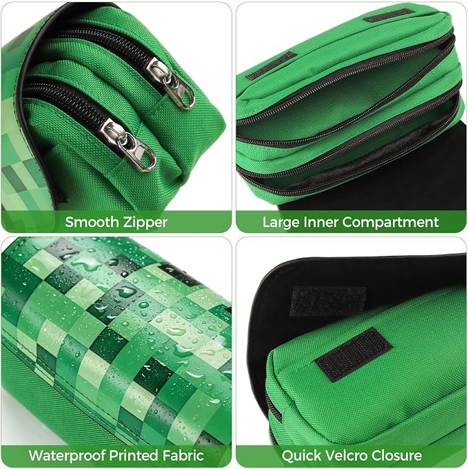 Large Pencil Case Cute Pencil Pouch Green Pen Bag Waterproof Pencil Box with Zipper for Boys Girls Back to School Supplies