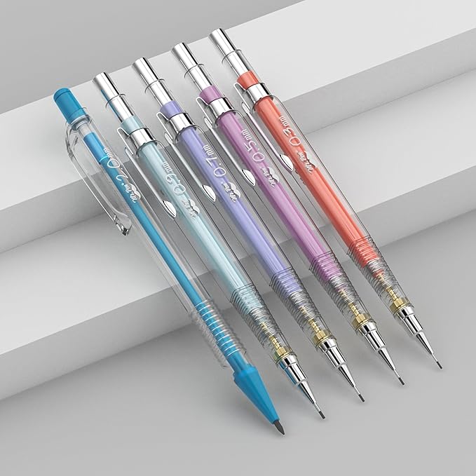Mr. Pen- Pastel Mechanical Pencil Set, 5 Mechanical Pencils (0.3, 0.5, 0.7, 0.9, 2.0mm), 5 HB Lead Refills & 10 Eraser Refills, Precision Drawing Pencils for Sketching, Writing & Technical Artwork