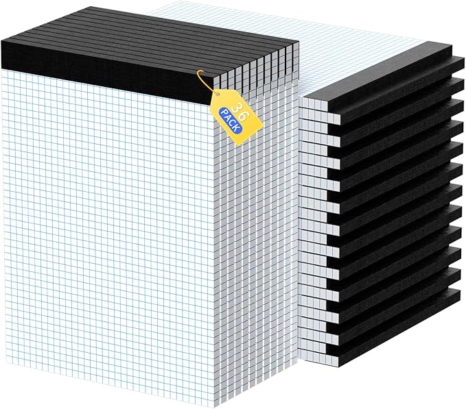 Graph Paper 8.5 X 11, 36 Pack, 4x4 Quad Ruled, Grid Paper Pad 8-1/2" X 11", Grid Pad 8.5 X 11.75, Engineering Notebook, Easy Tears Off, White 70 Gsm Graft Paper