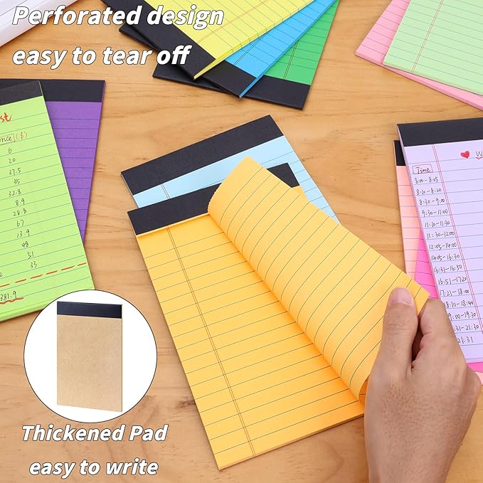 Oleitodh 36 Pack Legal Pads Bulk 12 Colors, Wide Ruled Notepad 5x8, Multicolor Small Notepads 30 Sheet/notepad, Colored Mini Writing Pads with Sturdy Backboard, Perforated Lined Note Pads for Study