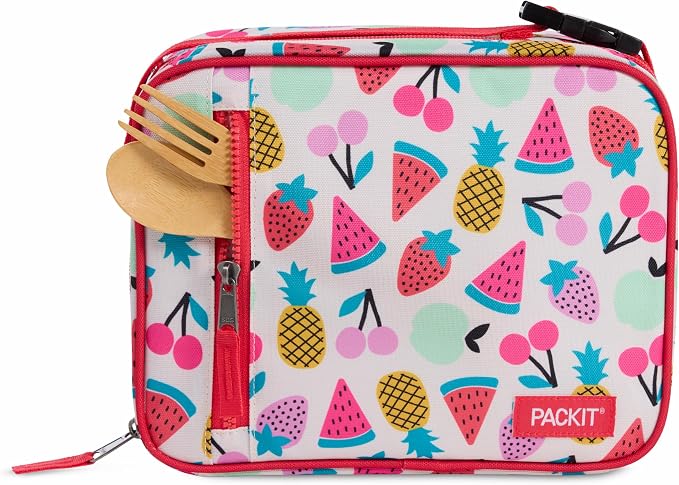 PackIt Freezable Classic Lunch Box, Fruit Toss | Built-in ice packs, EcoFreeze+ Technology, Zip Closure, Zip front pocket, Side-release buckle handle, Collapsible, Reusable
