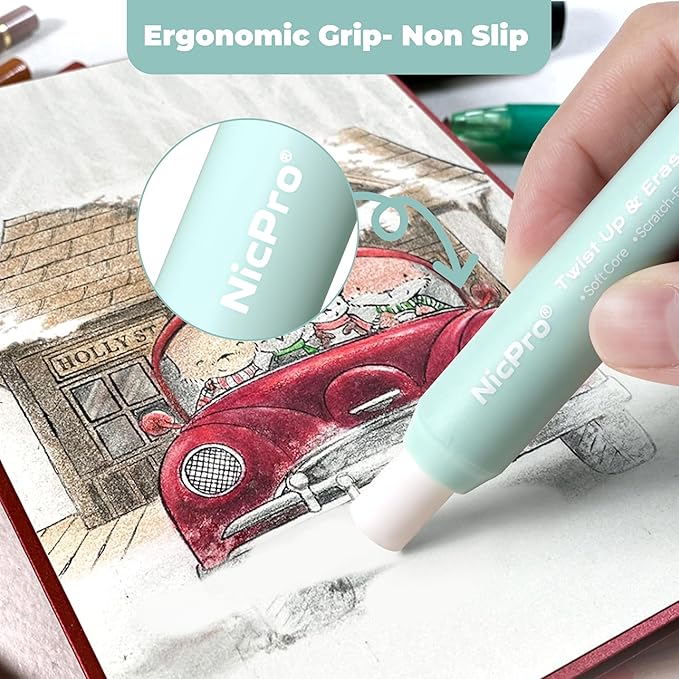 Nicpro 6 Pack Rotary Retractable Erasers, Soft TPE Rubber Twist Eraser