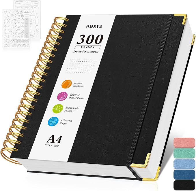 Bullet Dotted Journal Notebook, 300 Pages Leather Notebooks with Contens