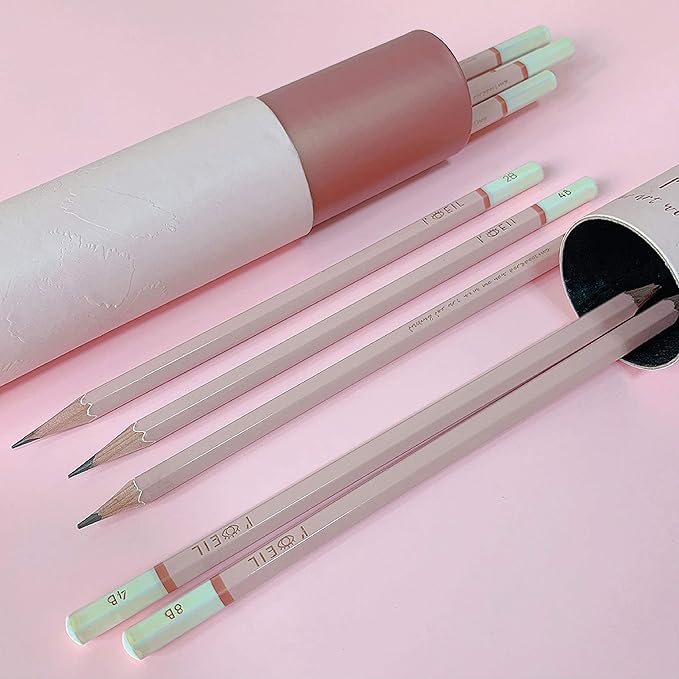 L'oeil Professional Soft Graphite Sketching Pencils Set of 12 (Selected 3H-10B) in Incense Cedar Wood for Pencil Drawing, Sketching, Shading for Beginners & Pros (Pink)