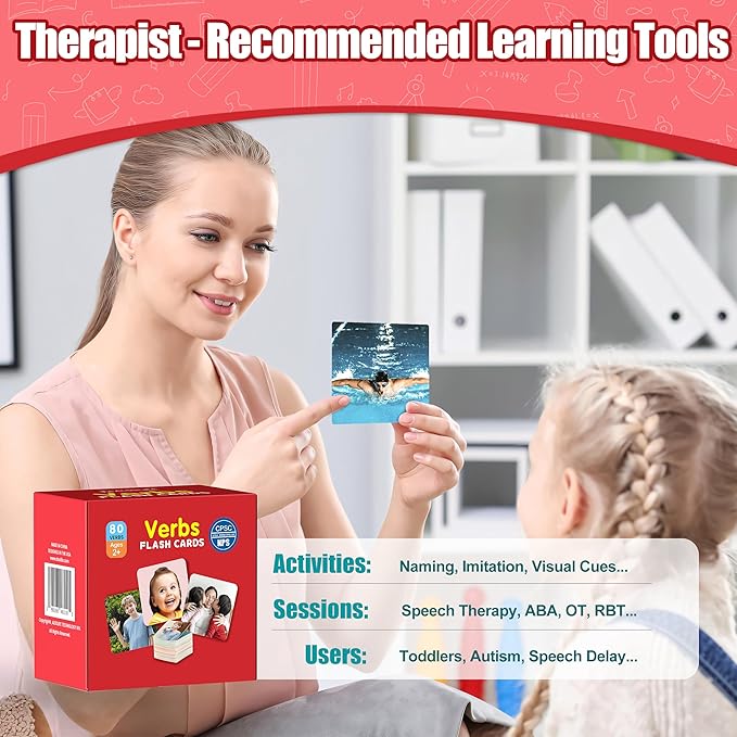 80 Verb Cards Speech Therapy, Videos for Fun Learning, Sturdy and Durable Action Verbs Flash Cards for Kids, Speech Therapy Materials for Autism Non Verbal Autistic Kids Ages 4-8