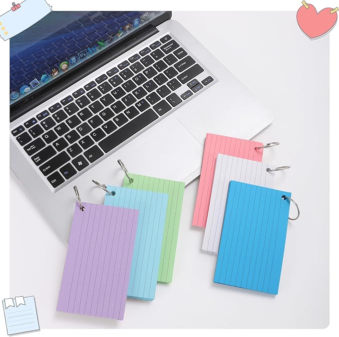 300 Sheets Ruled Index Book with Metal Ring Binder, Multicolor, 6 Pack