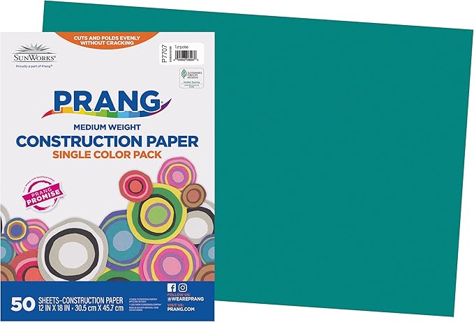 Prang (Formerly SunWorks) Construction Paper, Turquoise, 12" x 18", 50 Sheets