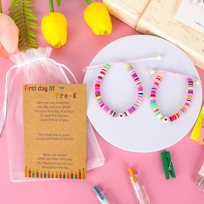 Back to School Supplies, First Day of Kindergarten Bracelet, Back to School Bracelet Mommy and Me, Prek Matching Wish Bracelets Set, Adjustable Bracelet for Boys Girls Gifts Stuff Bulk