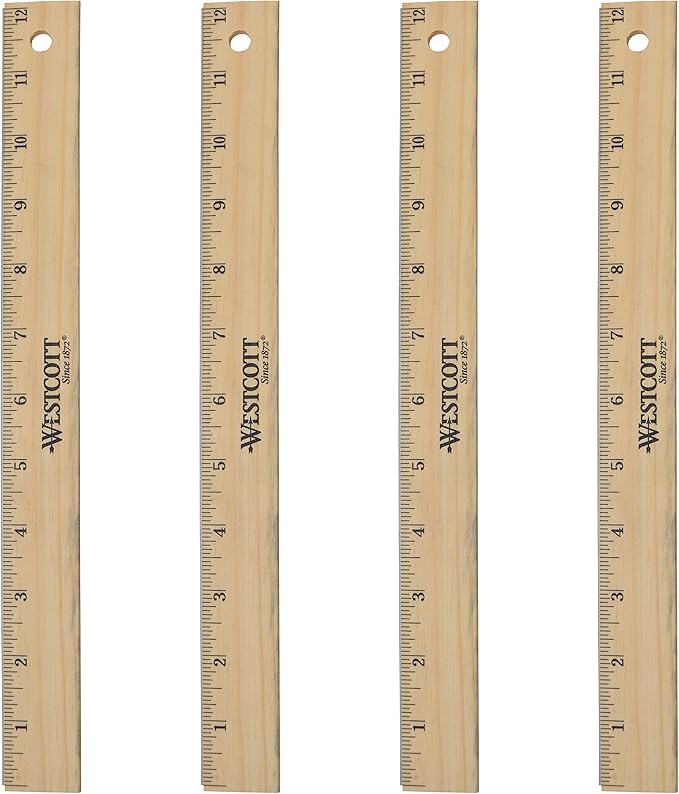 Westcott 12" Beveled Edge Wood Ruler, Pack of 4 (17142)