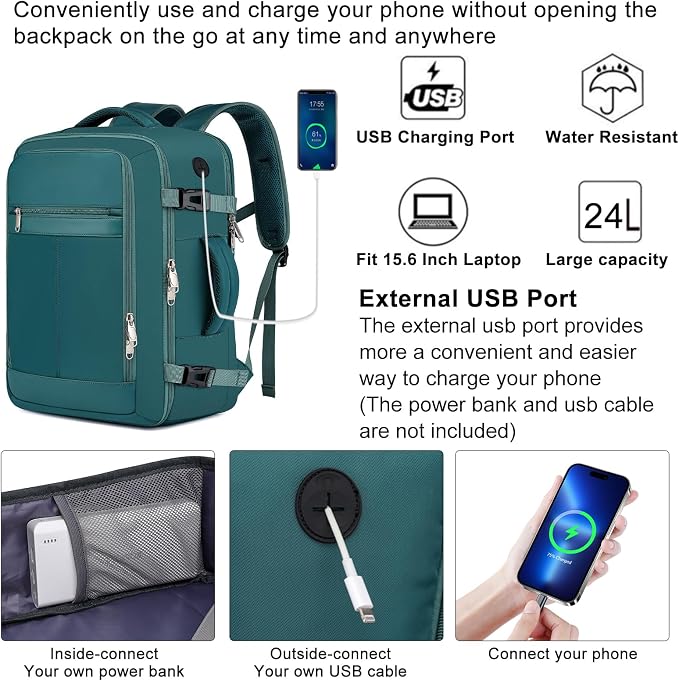 EZUOLA Carry On Backpack, 25l Travel Backpack for Women Flight Approved,Underseat Personal Item Travel Bag With Shoe Compartment, Laptop Backpack for Weekend Business College,Gifts,Green