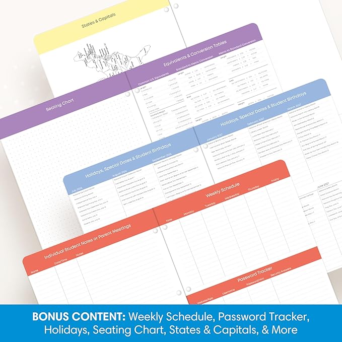 Blue Sky 2026-2027 Monthly Academic Year Teacher Planner Calendar, July 2026 - June 2027, 8.5" x 11", Coated Paper Cover, Stapled Binding, Rainbow Pencils