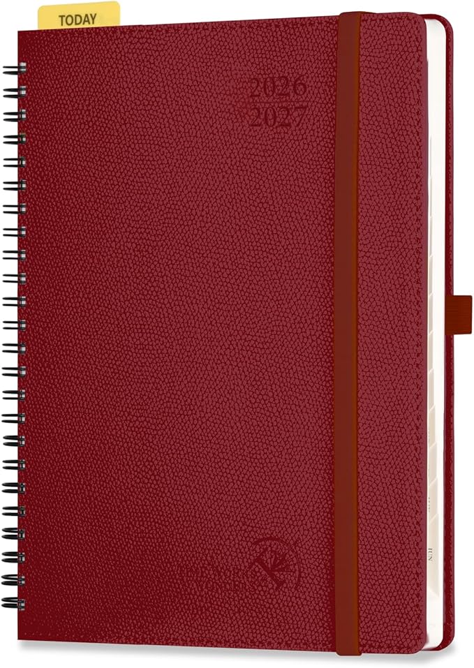 POPRUN 2026-2027 Academic Weekly Planner, 6.75" x 8.75" Horizontal Daily Book Calendar, July 2026 to June 2027, Softcover Appionment Book with Monthly Tabs, Spiral Bound, Inner-Pocket - Burgundy