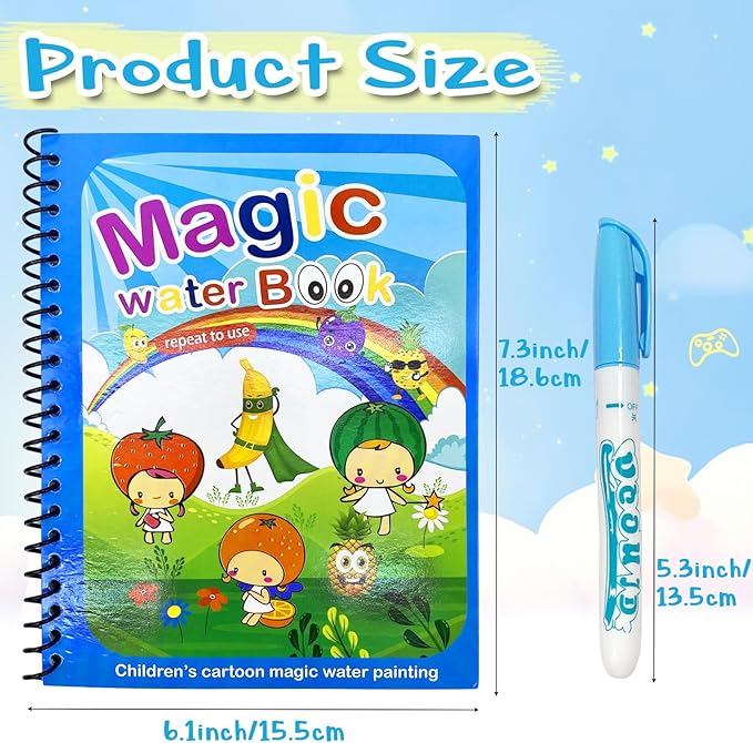 Dduolammng 12 Pack Water Coloring Books, Reusable Water Painting Book for Toddlers, Educational Learning Kits Gifts