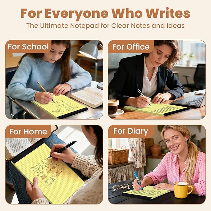 6Packs Legal Pads 8.5 x 11 Inch, 50Sheets/Pack, College Ruled & Perforated Yellow Writing Pads, Pads of Paper 8.5 x 11, Lined Note Pads with Sturdy Backing for Office, Business & School Supplies