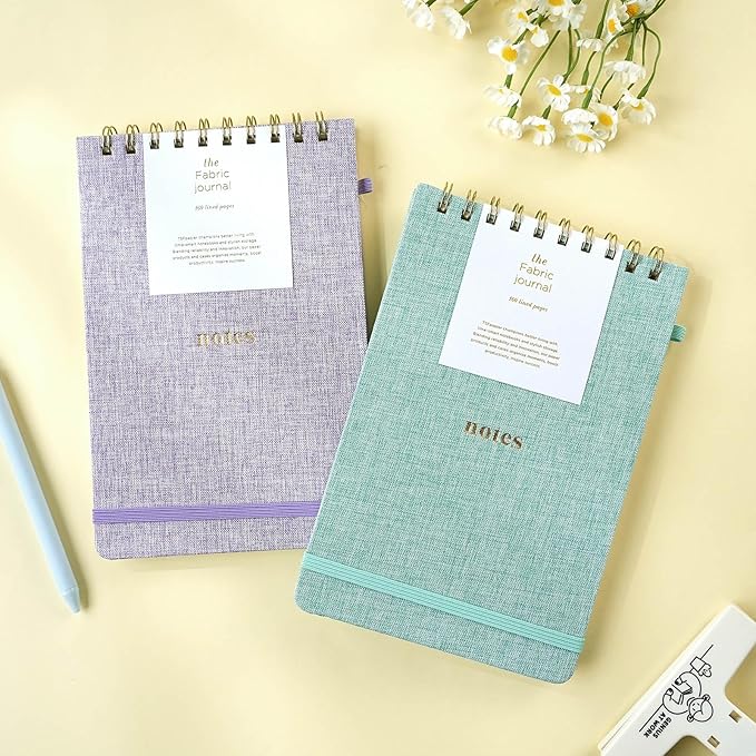 A5 Lined Journal Notebook – Hardcover Fabric Cover 160 Pages 100 GSM Thick Paper With Elastic Band & Pen Holder College Ruled Writing Notebooks for Work School Travel (1pack-Violet-style C)