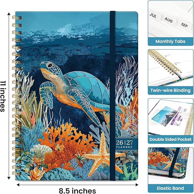 Planner 2026-2027, Academic Year Monthly and Weekly Calendar Planner, Jul 2026 - Jun 2027, Hardcover Teacher Student Planning Agenda book with Tabs, Perfect for School Office Supplies, 8.5" x 11" - Deep Bearings