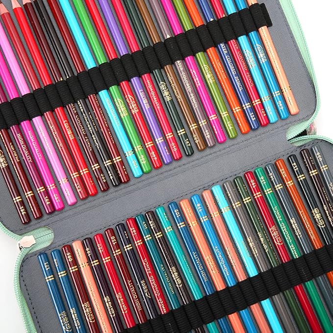 Vomgomfom 252 Slots Pencil Bag, 5-Layer Zipper Art Supply Organizer, PU Leather Portable Colored Pencil Case with Handle for 252 Watercolor Pens, Gel Pens (Green Rose)