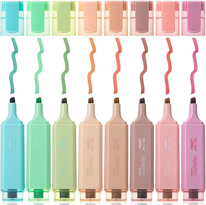 Mr. Pen- Highlighters, 8 Pack, Vintage Colors, Highlighters with Firm Chisel Tip, Quick Dry & Non-Toxic, No Bleed on Standard Paper, Ideal for Highlighting, Underlining, Journaling & Coloring