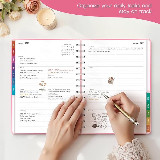 Planner 2026-2027 Monthly and Weekly Academic Planner July 2026 - June 2027, Hardcover Calendar 2026-2027 Agenda Daily Planner for Student Teacher School Office Supplies, 6" x 8.3", Pink Ombre