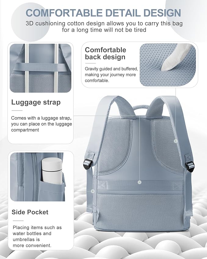 coowoz Large Travel Backpack Carry On for Women Man Waterproof Gym Backpack with Laptop Compartment Mochila de Viaje Teacher Personal Item Backpacks Rucksack Airplane Accessories Must Haves Gray Blue