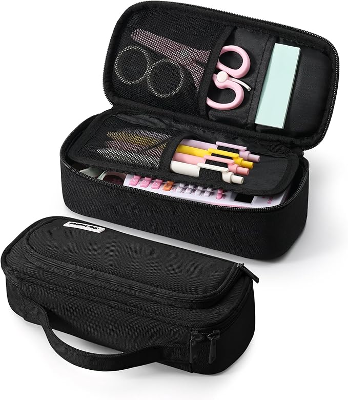 Ralnitote Large Pencil Case for Girls and Boys, Aesthetic Pencil Case Organizer with Handle, Cute Pencil Pouch for School & Office Supplies-Black