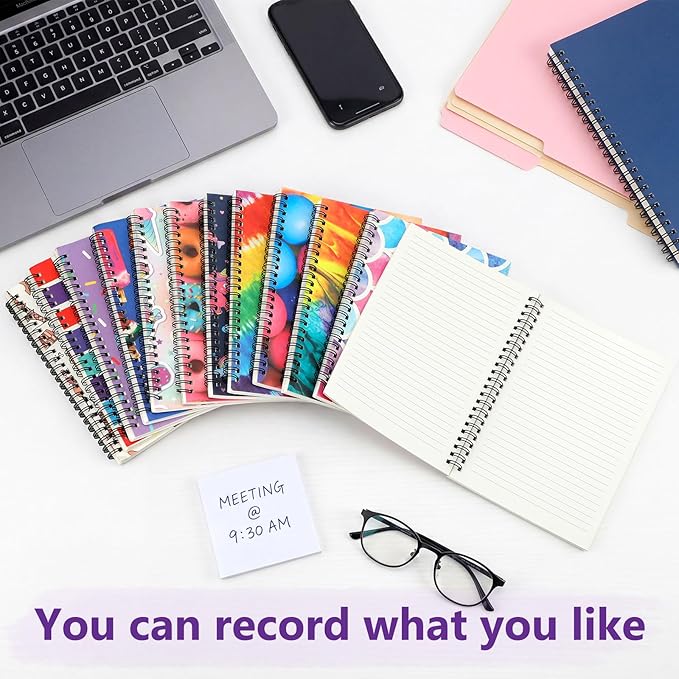 Fuutreo 12 Pcs Spiral Notebook for Work A5 8.3 x 5.7 Inch College Ruled Spiral Journal Notebook Kraft Cover Ruled Paper, 12 Color, 60 Sheets, 120 Pages for Office School(Sweety,Innovative)