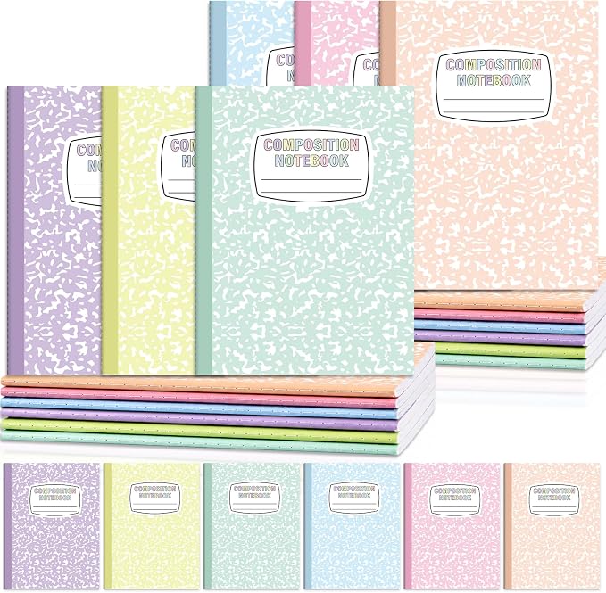 12 Pack Large Composition Notebooks Bulk 9.8 × 7.5 in Wide Ruled Hard Cover Composition Book Assorted Marble Journal College Ruled Paper for Adult Student College Office Back to School Supply(Pastel)