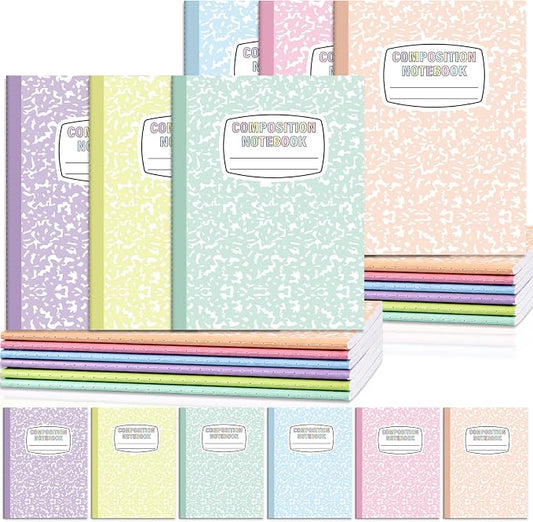 12 Pack Large Composition Notebooks Bulk 9.8 × 7.5 in Wide Ruled Hard Cover Composition Book Assorted Marble Journal College Ruled Paper for Adult Student College Office Back to School Supply(Pastel)