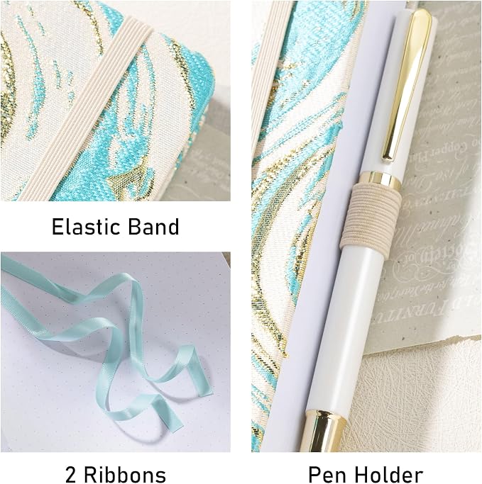 MGGAO Dotted Journal Notebook, A5 Fabric Journal for Women Men