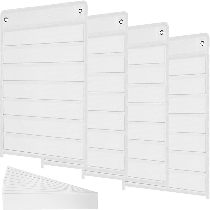 Outus 4 Pcs Magnetic Pocket Chart Standard Classroom with 40 Pcs Dry Erase Cards for Daily Schedule Class Demonstrations Office Home Activities (White)
