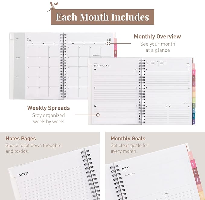 Rileys Academic Planner 2025-2026, Daily, Weekly & Monthly Planner, July 2025 - June 2026, Student Notes Pages, Twin-Wire Binding, Weekly Agenda for School & Work (8 x 6-Inches, Black)
