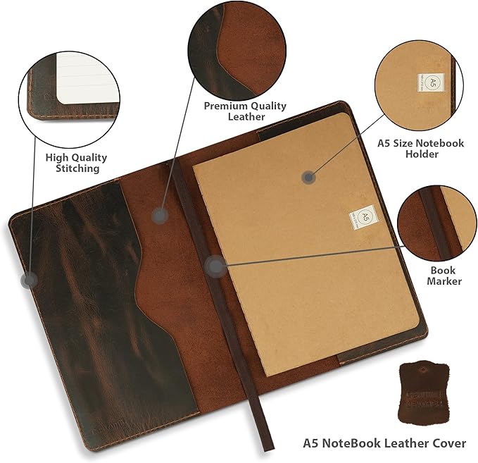 A5 Leather Journal Refillable Large Moleskine Notebook Planner Cover with pen loop