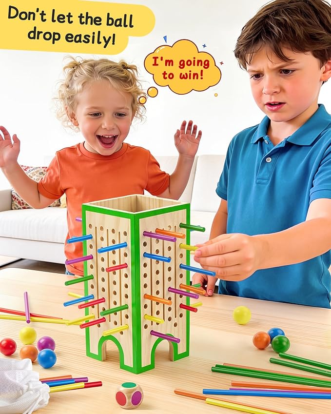 Montessori Toys Wooden Board Games for Kids 4-6, 42 Colorful Wooden Sticks Fine Motor Skills Toy for 3 4 5 6 Years Old, Math&Counting Learning Toy Family Games Travel Toys Gifts for Girls and Boys